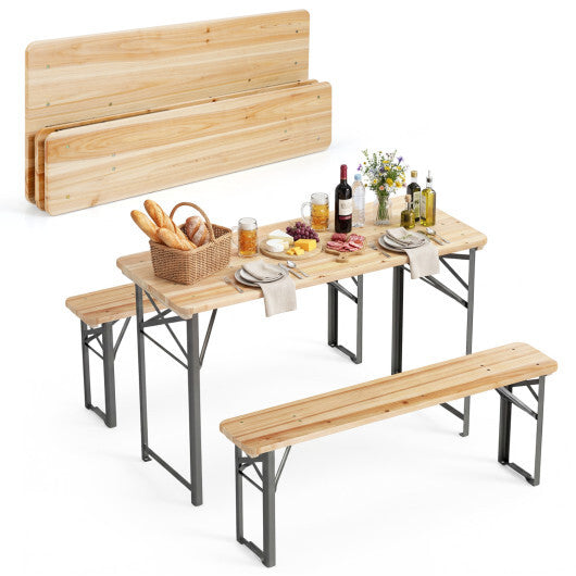 3-Piece Folding Picnic Table with Benches Fir Wood Portable Bear Camping SET-Natural LuxuryLifeWay Online Store
