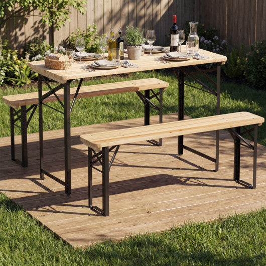 3-Piece Folding Picnic Table with Benches Fir Wood Portable Bear Camping SET-Natural LuxuryLifeWay Online Store