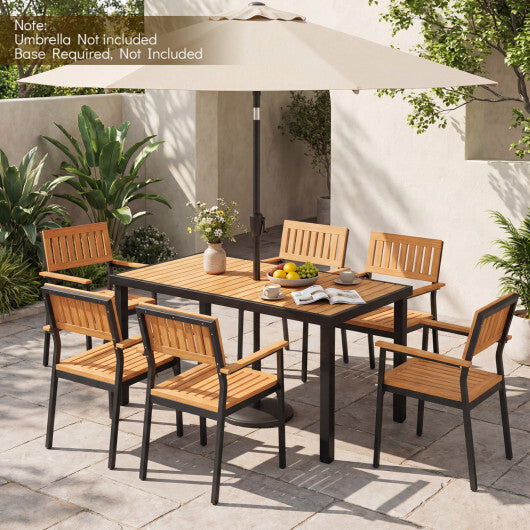7-Piece Outdoor Dining Set for 6 with Acacia Table & Armchairs and Umbrella Hole LuxuryLifeWay Online Store