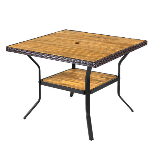 37" Square Outdoor Dining Table for 4 with Acacia Wood Tabletop and 2" Umbrella Hole-Brown LuxuryLifeWay Online Store