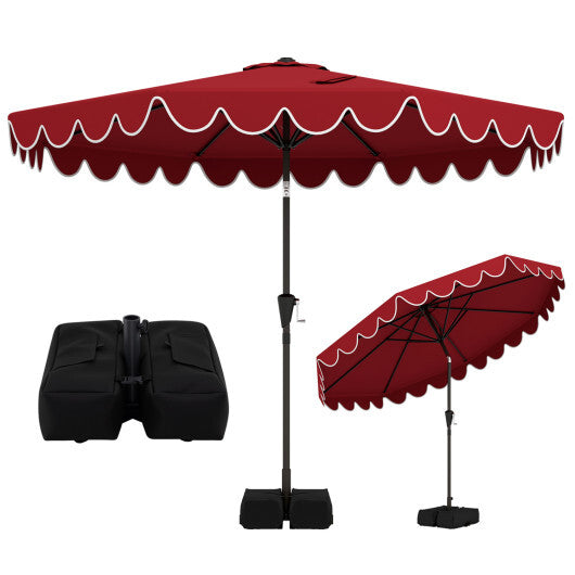 10 Feet Patio Umbrella with Weighted Base and Sandbags-Burgundy LuxuryLifeWay Online Store
