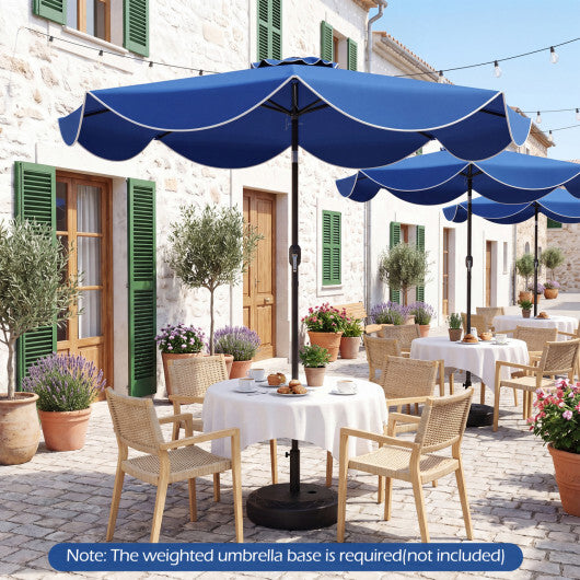 9 FT Scalloped Solar Patio Umbrella Market Table Umbrella with 24 LED Lights-Tan