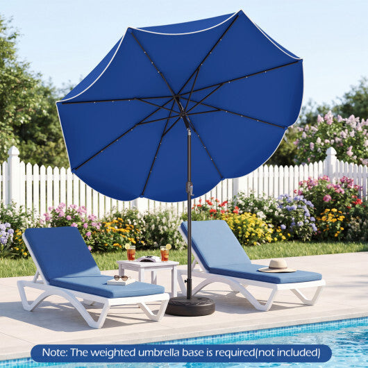 9 FT Scalloped Solar Patio Umbrella Market Table Umbrella with 24 LED Lights-Tan