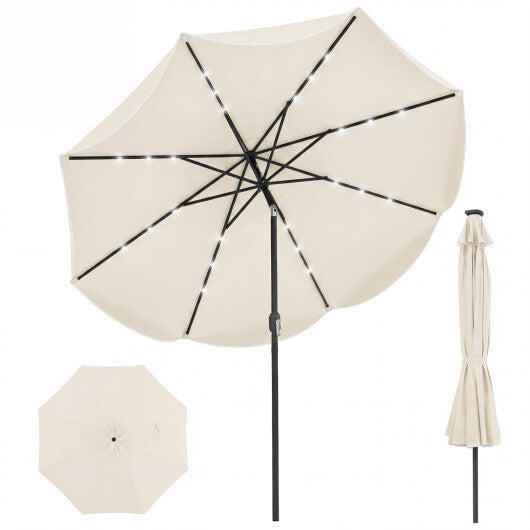 10 FT Scalloped Solar Patio Umbrella with 24 LED Lights and Tilt Adjustment-Beige LuxuryLifeWay Online Store