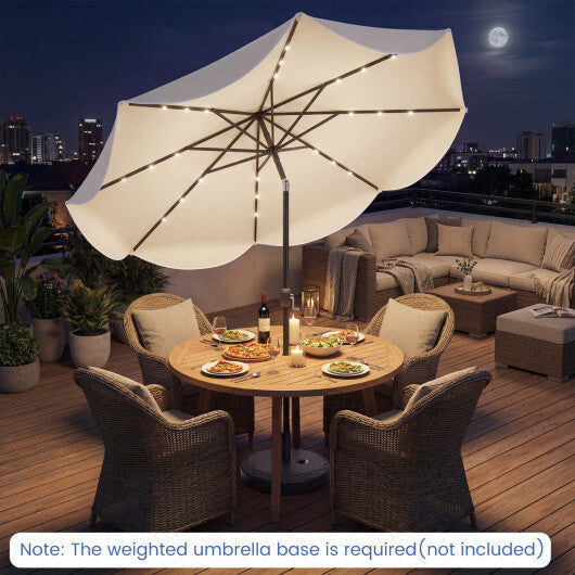 10 FT Scalloped Solar Patio Umbrella with 24 LED Lights and Tilt Adjustment-Beige LuxuryLifeWay Online Store