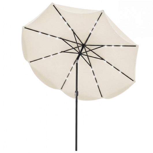 10 FT Scalloped Solar Patio Umbrella with 24 LED Lights and Tilt Adjustment-Beige LuxuryLifeWay Online Store
