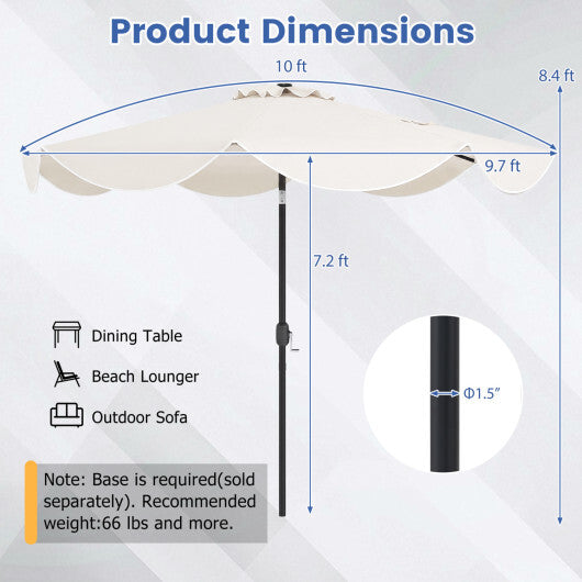 10 FT Scalloped Solar Patio Umbrella with 24 LED Lights and Tilt Adjustment-Beige LuxuryLifeWay Online Store