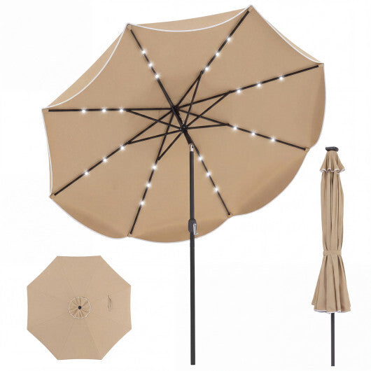 10 FT Scalloped Solar Patio Umbrella with 24 LED Lights and Tilt Adjustment-Beige LuxuryLifeWay Online Store