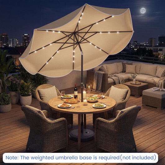 10 FT Scalloped Solar Patio Umbrella with 24 LED Lights and Tilt Adjustment-Beige LuxuryLifeWay Online Store