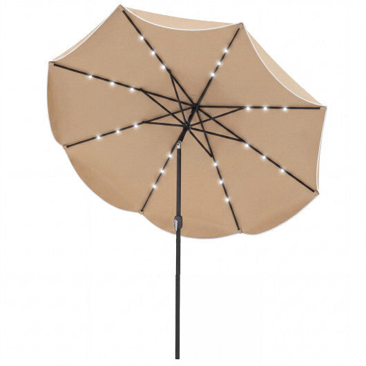 10 FT Scalloped Solar Patio Umbrella with 24 LED Lights and Tilt Adjustment-Beige LuxuryLifeWay Online Store