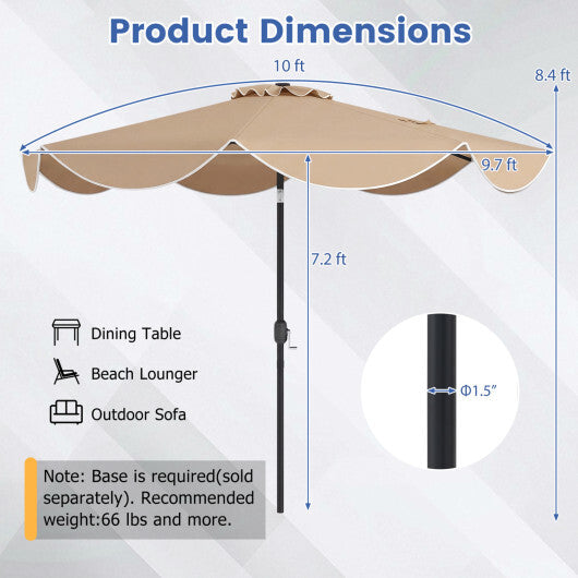 10 FT Scalloped Solar Patio Umbrella with 24 LED Lights and Tilt Adjustment-Beige LuxuryLifeWay Online Store