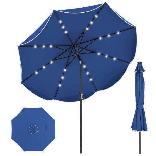 10 FT Scalloped Solar Patio Umbrella with 24 LED Lights and Tilt Adjustment-Beige LuxuryLifeWay Online Store