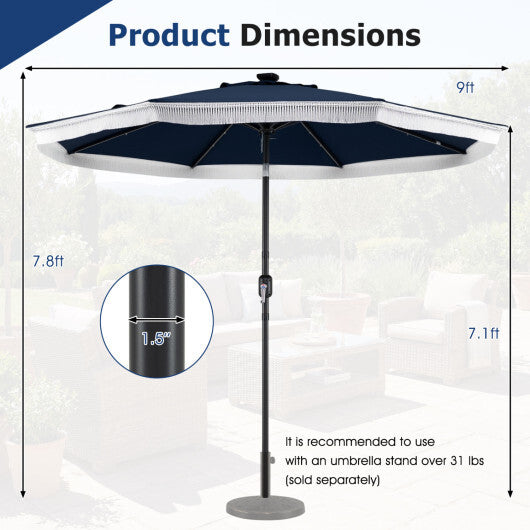 9 Feet Solar Patio Umbrella with 24 LED Lights for Yard-Navy LuxuryLifeWay Online Store