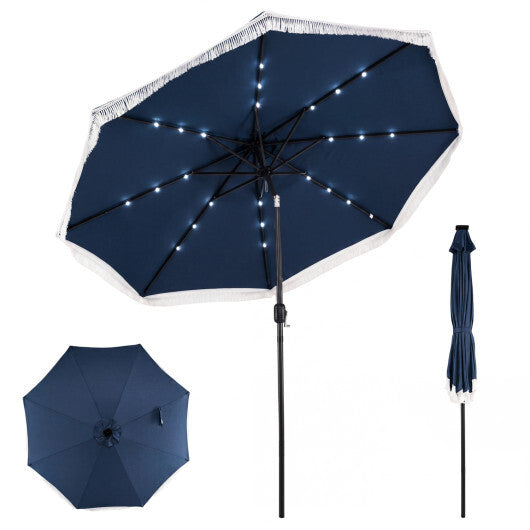10 Feet Solar Patio Umbrella with 24 LED Lights for Yard-Navy LuxuryLifeWay Online Store