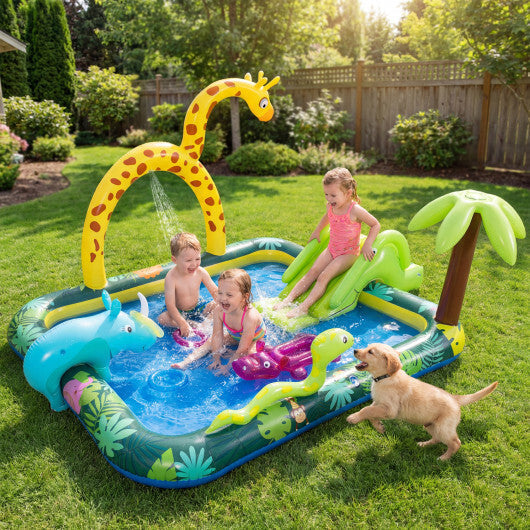 Inflatable Play Center Jungle Animal Spray Pool with Slide Giraffe-shaped Sprinkle LuxuryLifeWay Online Store