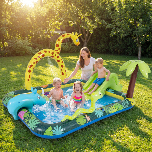 Inflatable Play Center Jungle Animal Spray Pool with Slide Giraffe-shaped Sprinkle LuxuryLifeWay Online Store