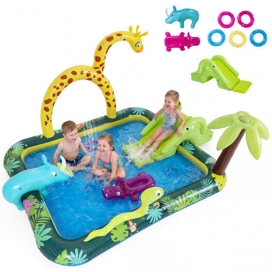Inflatable Play Center Jungle Animal Spray Pool with Slide Giraffe-shaped Sprinkle LuxuryLifeWay Online Store
