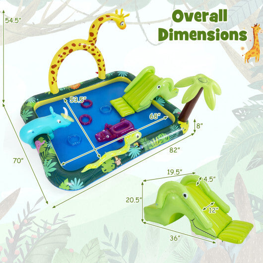 Inflatable Play Center Jungle Animal Spray Pool with Slide Giraffe-shaped Sprinkle LuxuryLifeWay Online Store
