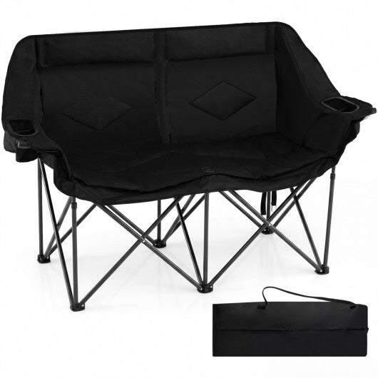 Double Camping Chair with Cup Holders Glass Racks and Mesh Pockets-Black LuxuryLifeWay Online Store