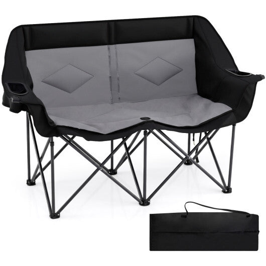 Double Camping Chair with Cup Holders Glass Racks and Mesh Pockets-Black LuxuryLifeWay Online Store