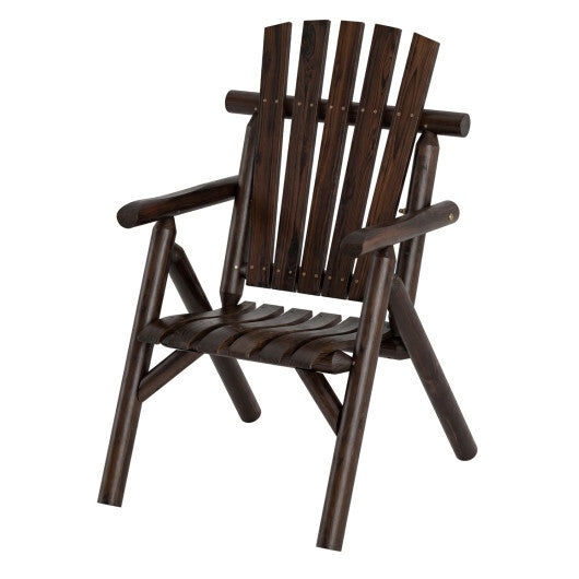 Log Wood Patio Chair with Slatted Backrest for Deck Backyard-Brown LuxuryLifeWay Online Store