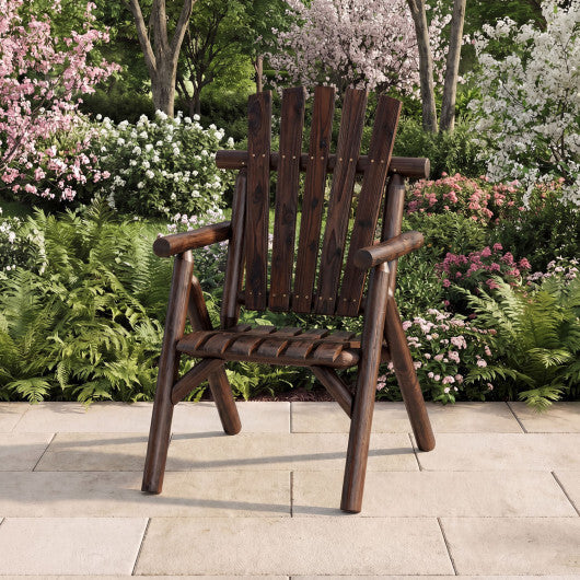 Log Wood Patio Chair with Slatted Backrest for Deck Backyard-Brown LuxuryLifeWay Online Store