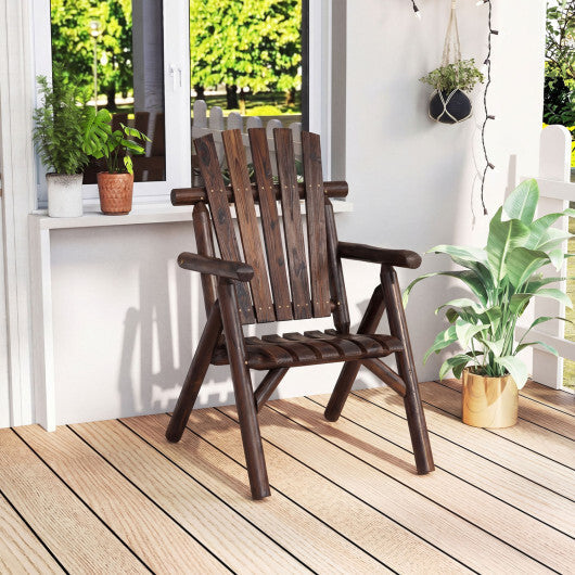 Log Wood Patio Chair with Slatted Backrest for Deck Backyard-Brown LuxuryLifeWay Online Store