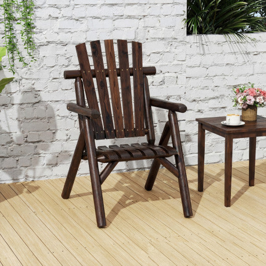 Log Wood Patio Chair with Slatted Backrest for Deck Backyard-Brown LuxuryLifeWay Online Store