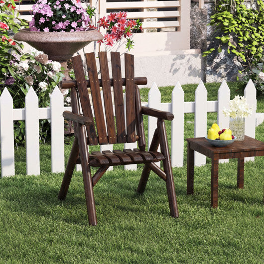 Log Wood Patio Chair with Slatted Backrest for Deck Backyard-Brown LuxuryLifeWay Online Store