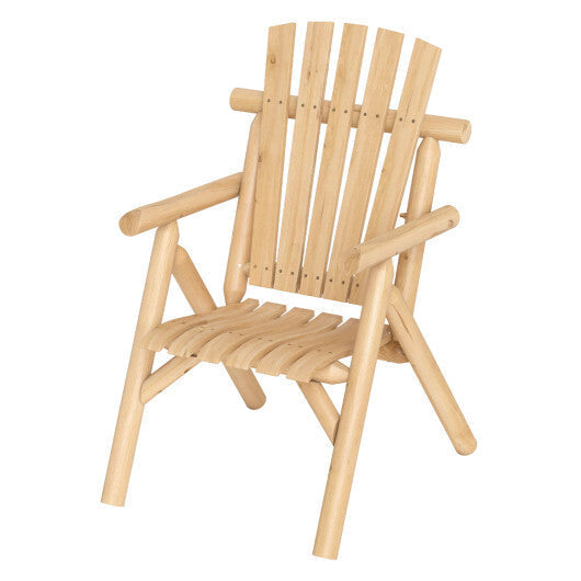 Log Wood Patio Chair with Slatted Backrest for Deck Backyard-Brown LuxuryLifeWay Online Store