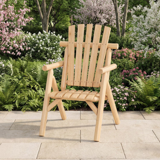 Log Wood Patio Chair with Slatted Backrest for Deck Backyard-Brown LuxuryLifeWay Online Store