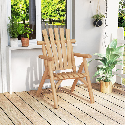 Log Wood Patio Chair with Slatted Backrest for Deck Backyard-Brown LuxuryLifeWay Online Store