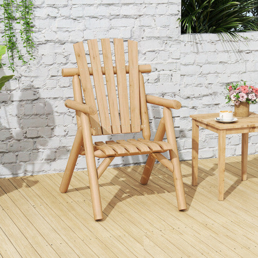 Log Wood Patio Chair with Slatted Backrest for Deck Backyard-Brown LuxuryLifeWay Online Store
