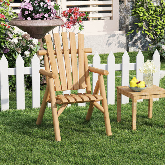 Log Wood Patio Chair with Slatted Backrest for Deck Backyard-Brown LuxuryLifeWay Online Store