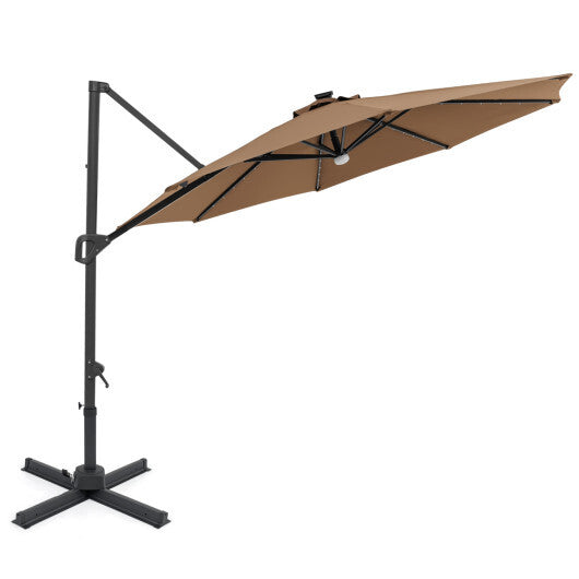 10 FT Cantilever Patio Umbrella with Solar LED Lights 360? Rotation-Brown LuxuryLifeWay Online Store