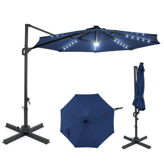 10 FT Cantilever Patio Umbrella with Solar LED Lights 360? Rotation-Brown LuxuryLifeWay Online Store