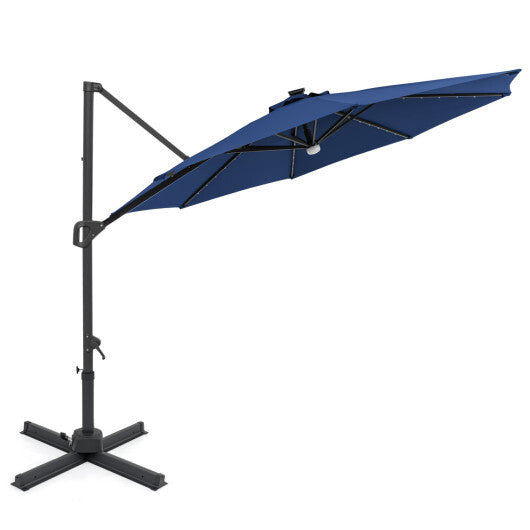 10 FT Cantilever Patio Umbrella with Solar LED Lights 360? Rotation-Brown LuxuryLifeWay Online Store