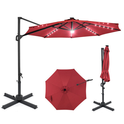 10 FT Cantilever Patio Umbrella with Solar LED Lights 360? Rotation-Brown LuxuryLifeWay Online Store
