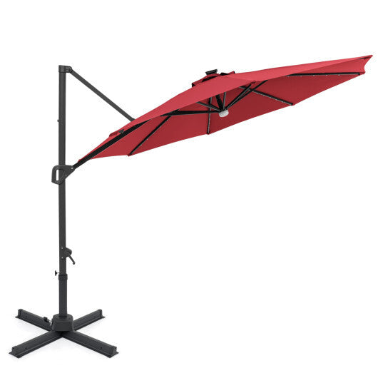 10 FT Cantilever Patio Umbrella with Solar LED Lights 360? Rotation-Brown LuxuryLifeWay Online Store