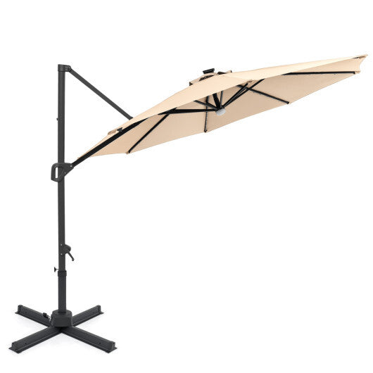 10 FT Cantilever Patio Umbrella with Solar LED Lights 360? Rotation-Brown LuxuryLifeWay Online Store