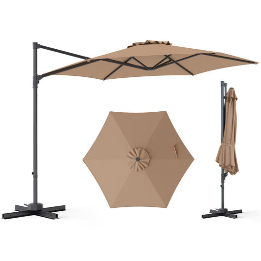 10 FT Patio Cantilever Umbrella with 360? Rotation and Air Vent for Backyard and Poolside-Tan LuxuryLifeWay Online Store