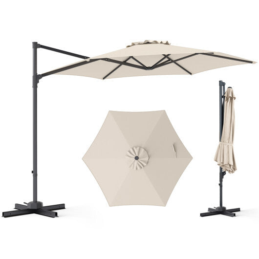 10 FT Patio Cantilever Umbrella with 360? Rotation and Air Vent for Backyard and Poolside-Tan LuxuryLifeWay Online Store