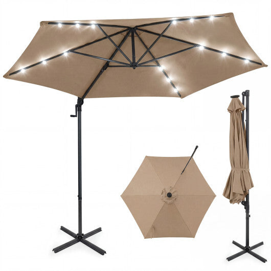 10 Feet Patio Cantilever Umbrella with Solar LED Lights-Tan LuxuryLifeWay Online Store