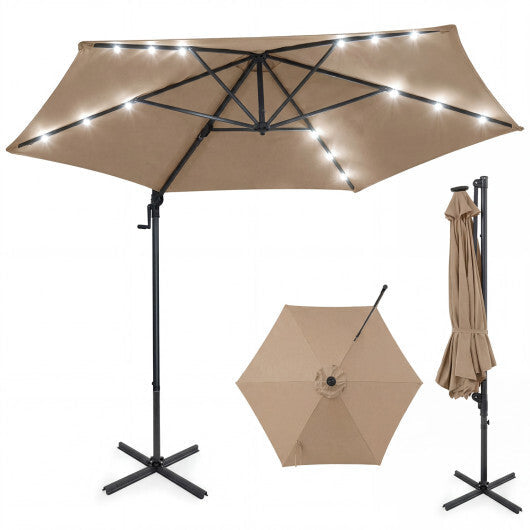 10 Feet Patio Cantilever Umbrella with Solar LED Lights-Tan LuxuryLifeWay Online Store