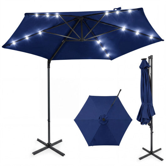10 Feet Patio Cantilever Umbrella with Solar LED Lights-Tan LuxuryLifeWay Online Store