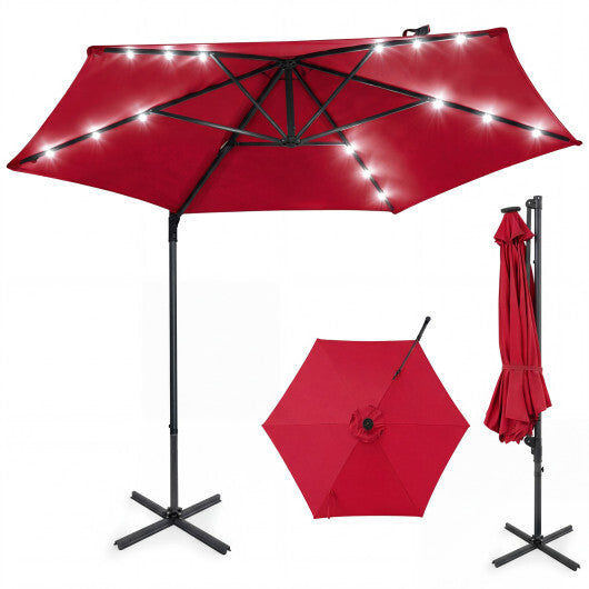 10 Feet Patio Cantilever Umbrella with Solar LED Lights-Tan LuxuryLifeWay Online Store
