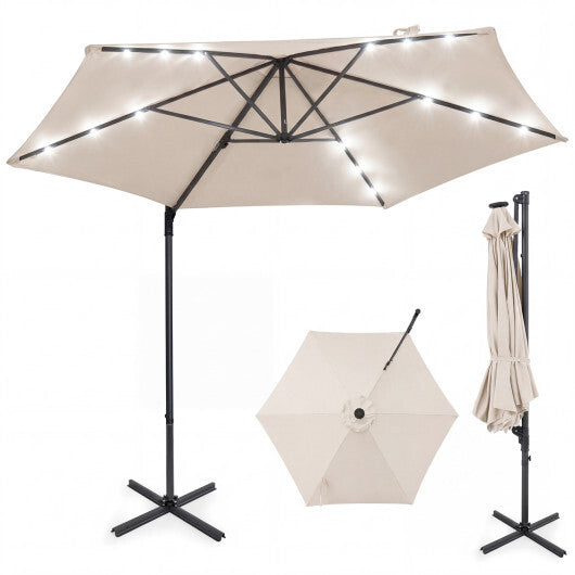 10 Feet Patio Cantilever Umbrella with Solar LED Lights-Tan LuxuryLifeWay Online Store