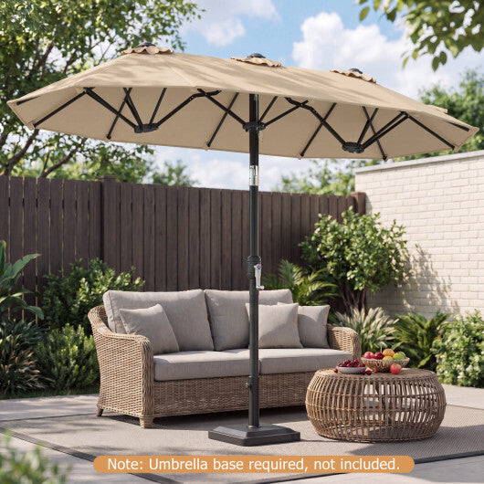 Double-Sided Patio Umbrella with Push Button Tilt Crank Handle-Turquoise