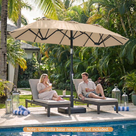 Double-Sided Patio Umbrella with Push Button Tilt Crank Handle-Turquoise