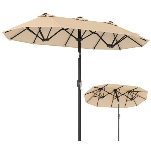 Double-Sided Patio Umbrella with Push Button Tilt Crank Handle-Turquoise